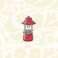 Forager Provisions LTD embroidered camping lantern patch with red and yellow details on a cream floral background.