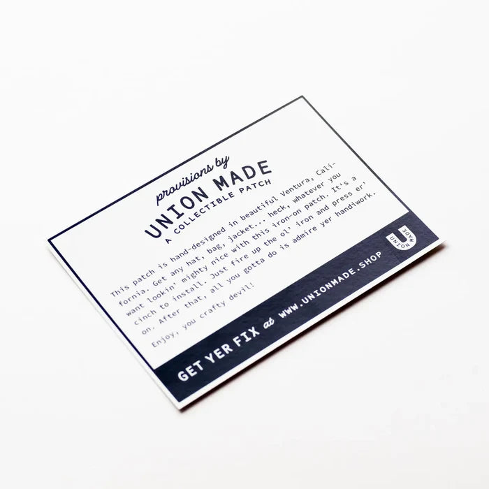 Union Made Fishing Lure Embroidered Patch card—durable, detailed gift for anglers. Shop now! [YourWebsite.com].