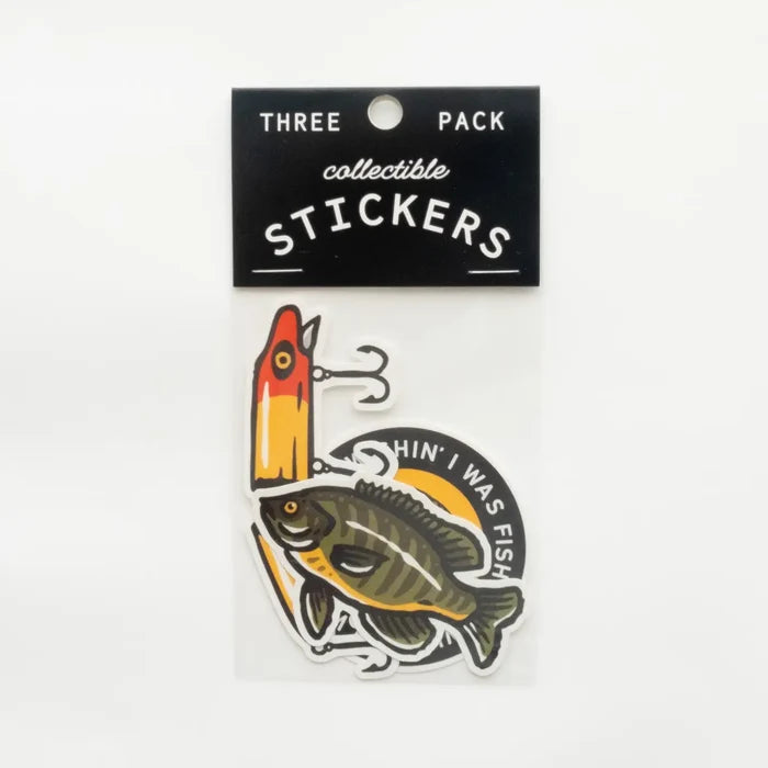 Union Made Fishing Vinyl Sticker Pack: 3 durable stickers with fish, lure, and WISHIN I WAS FISHIN – perfect for tackle boxes.