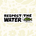 Forager Provisions LTD Respect the Water vinyl bumper sticker with a bass fish graphic on a cream floral background