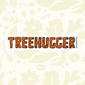 Forager Provisions LTD Tree Hugger vinyl sticker with orange wood-textured lettering on a cream floral background