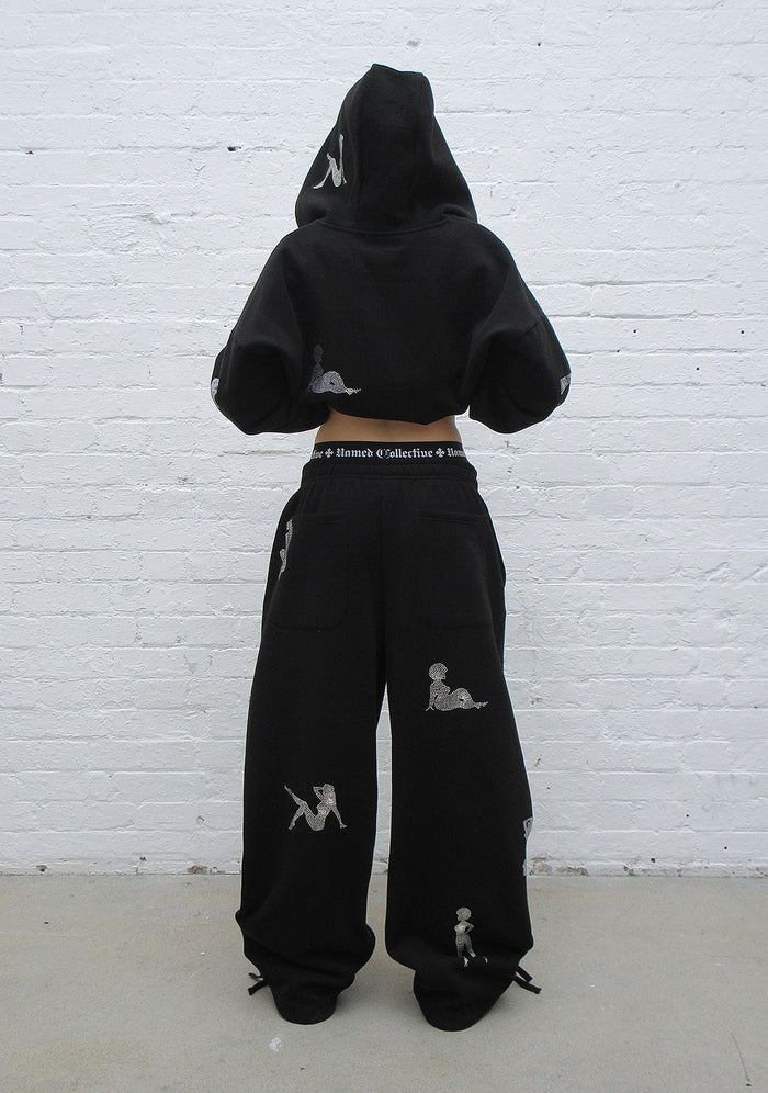 UNREALISTIC IDEALS RHINESTONE OVERSIZED SWEATPANTS BLACK