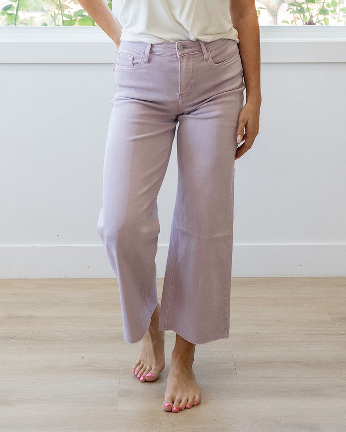 Vervet Skye Wide Leg Non Distressed Crop Jeans - Lavender Vervet