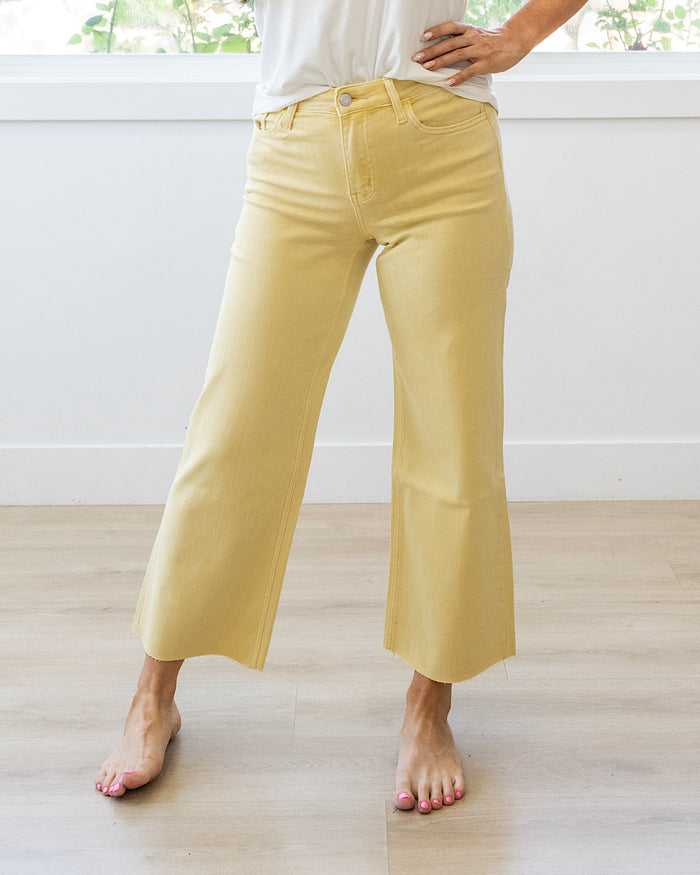 Vervet Skye Wide Leg Non Distressed Crop Jeans - Baby Yellow Vervet