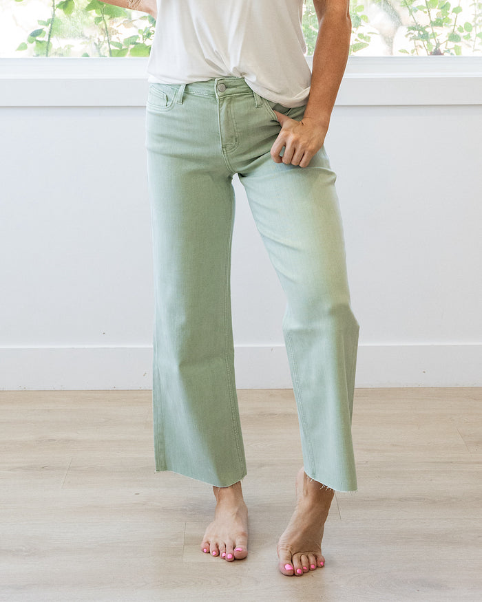 Vervet Skye Wide Leg Non Distressed Crop Jeans - Mint Vervet