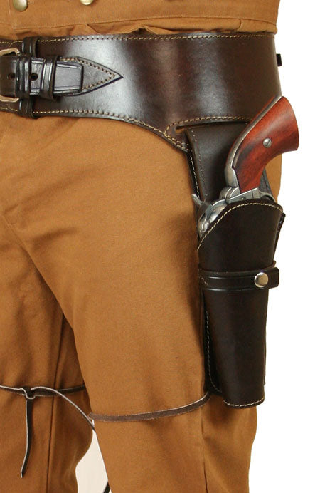 (.22 cal) Western Gun Belt and Holster - Double - Plain Brown Leather