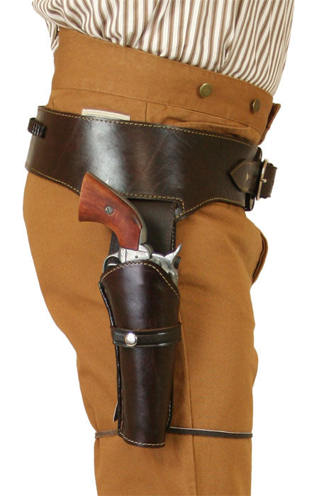 (.22 cal) Western Gun Belt and Holster - Double - Plain Brown Leather