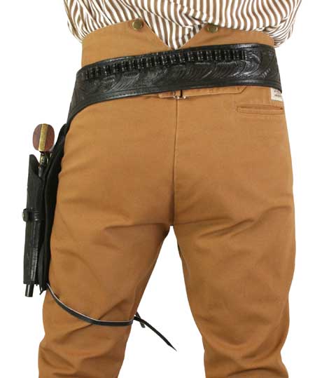 Western Gun Belt & Holster (.38/.357 cal) LH Draw - Long Barrel - Black Tooled