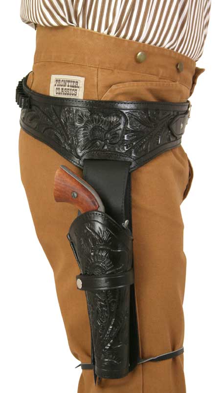 Western Gun Belt & Holster (.38/.357 cal) RH Draw - Long Barrel - Black Tooled