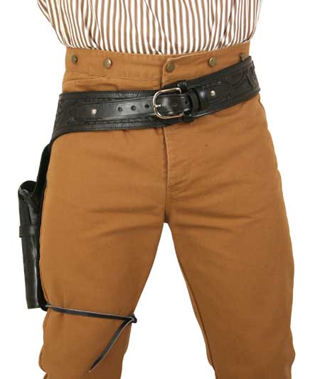 Western Gun Belt & Holster (.38/.357 cal) RH Draw - Long Barrel - Black Tooled