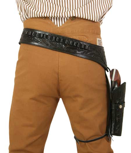 Western Gun Belt & Holster (.38/.357 cal) RH Draw - Long Barrel - Black Tooled