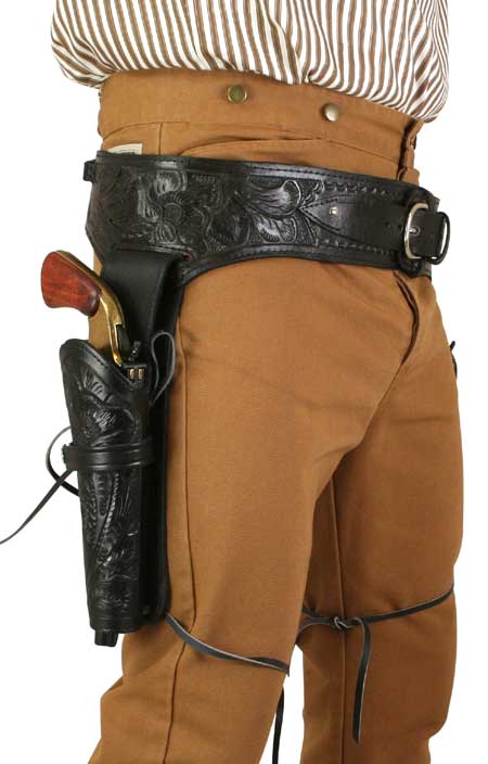 Western Gun Belt & Holster (.38/.357 cal) RH Draw - Long Barrel - Black Tooled