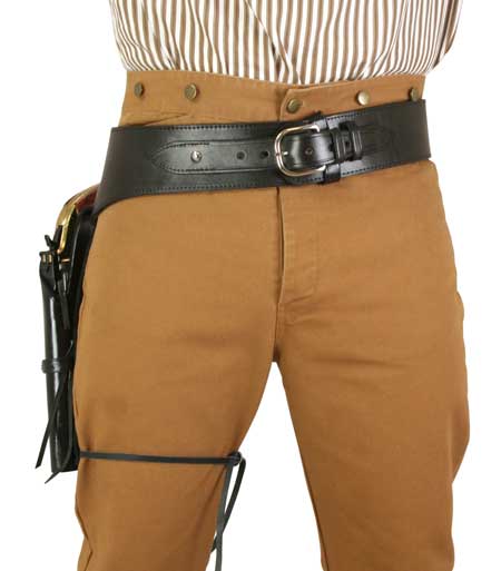 (.38/.357 cal) Western Gun Belt and Holster - RH Draw (Long Barrel) - Plain Black Leather