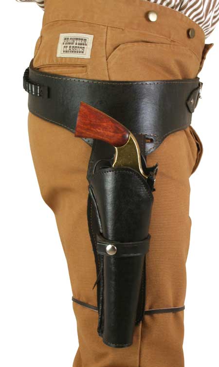 (.38/.357 cal) Western Gun Belt and Holster - RH Draw (Long Barrel) - Plain Brown Leather