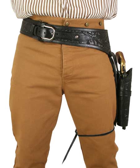 Western Gun Belt & Holster (.44/.45 cal) LH Draw - Long Barrel - Black Tooled