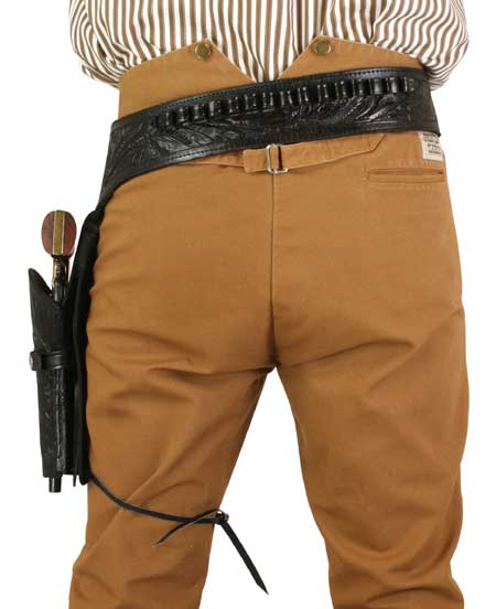 Western Gun Belt & Holster (.44/.45 cal) LH Draw - Long Barrel - Black Tooled