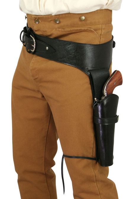 Western Gun Belt & Holster (.44/.45 cal) LH Draw - Long Barrel - Plain Black