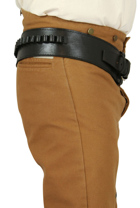Western Gun Belt & Holster (.44/.45 cal) LH Draw - Long Barrel - Plain Black