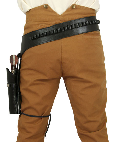 Western Gun Belt & Holster (.44/.45 cal) LH Draw - Long Barrel - Plain Black
