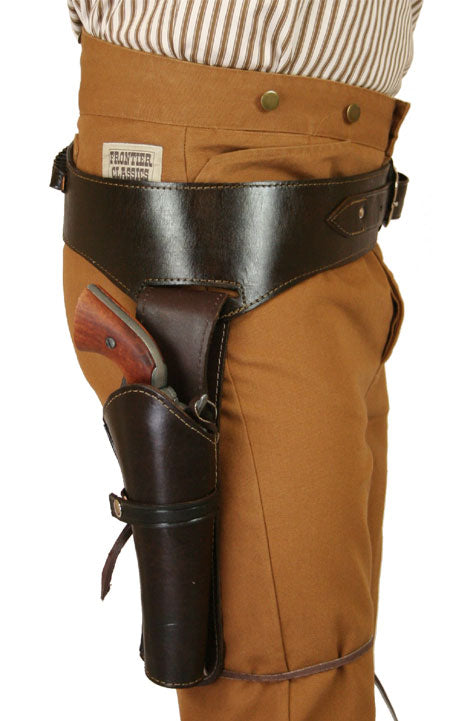 (.44/.45 cal) Western Gun Belt and Holster - RH Draw (Long Barrel) - Plain Brown Leather
