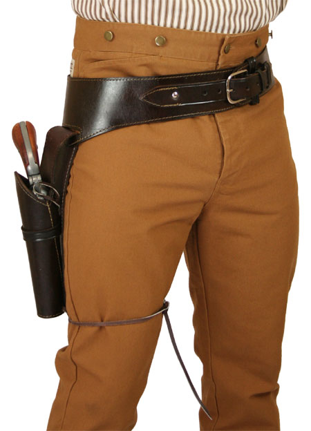 (.44/.45 cal) Western Gun Belt and Holster - RH Draw (Long Barrel) - Plain Brown Leather