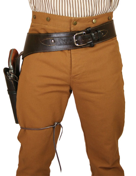 (.44/.45 cal) Western Gun Belt and Holster - RH Draw (Long Barrel) - Plain Brown Leather