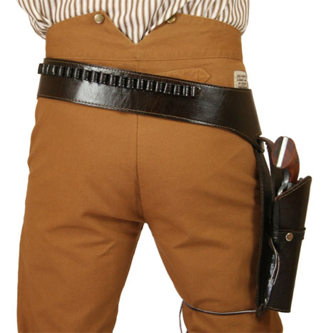 (.44/.45 cal) Western Gun Belt and Holster - RH Draw (Long Barrel) - Plain Brown Leather