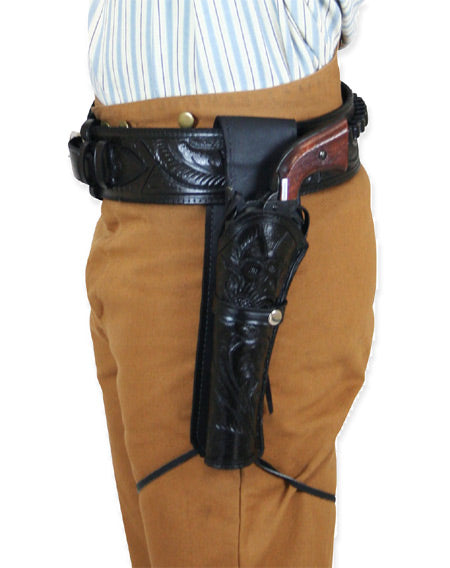 Western Holster - LH Draw (Long Barrel) - Black Tooled Leather