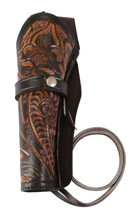Western Holster - LH Draw (Long Barrel) - Two-Tone Brown Tooled Leather