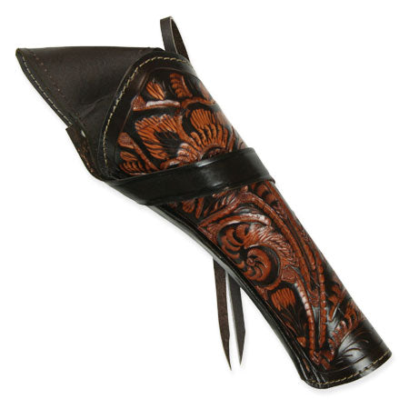 Western Holster - RH Cross-Draw (Long Barrel) - Two-Tone Brown Tooled Leather