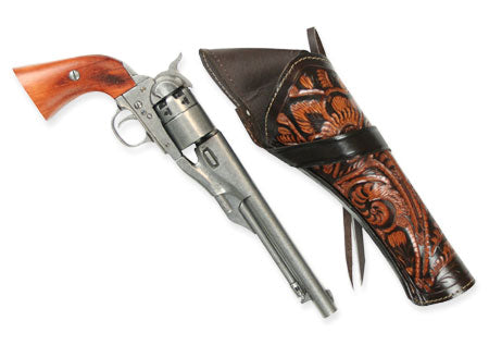 Western Holster - RH Cross-Draw (Long Barrel) - Two-Tone Brown Tooled Leather