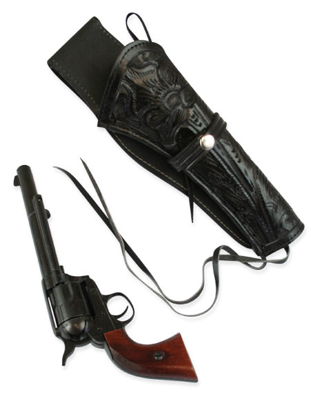 Western Holster - RH Draw (Long Barrel) - Black Tooled Leather