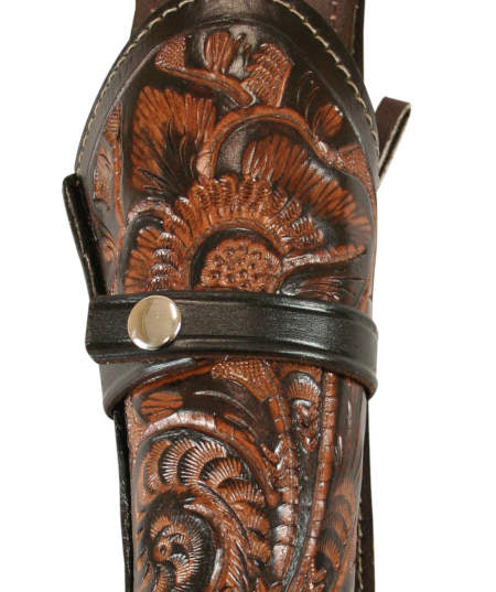 Western Holster - RH Draw (Long Barrel) - Two-Tone Brown Tooled Leather