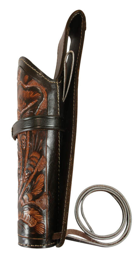 Western Holster - RH Draw (Long Barrel) - Two-Tone Brown Tooled Leather