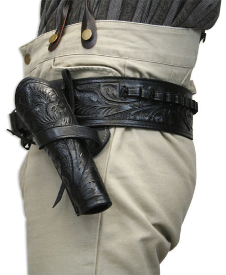 Western Holster - RH Cross-Draw - Black Tooled Leather