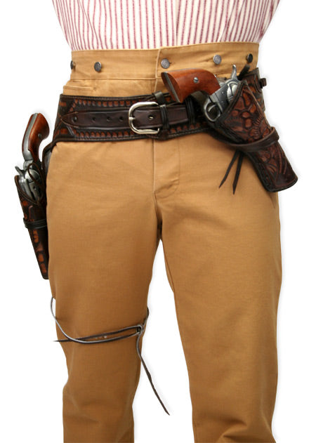 Western Holster - RH Cross-Draw - Two-Tone Brown Tooled Leather