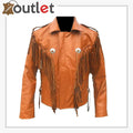 Unique western wear cowboy leather jacket for men with shaped yoke and panel detailing