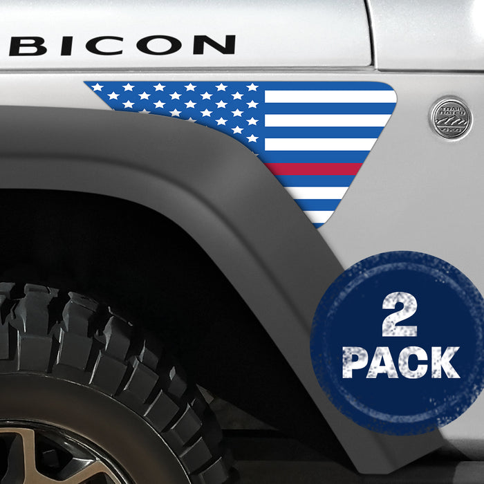 White and Blue Thin Red Line Flag 2pc Vinyl Fender Decal