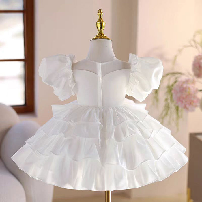 White Baby Girl Dress Toddler Kids 1st Birthday Party Gown J778