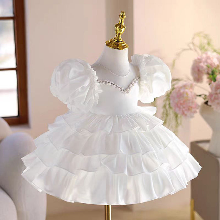 White Baby Girl Dress Toddler Kids 1st Birthday Party Gown J778