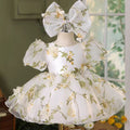 White Floral Bowed Girl Dress for Kids Birthday Party J426