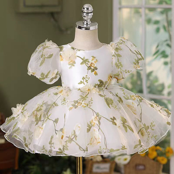 White Floral Bowed Girl Dress for Kids Birthday Party J426