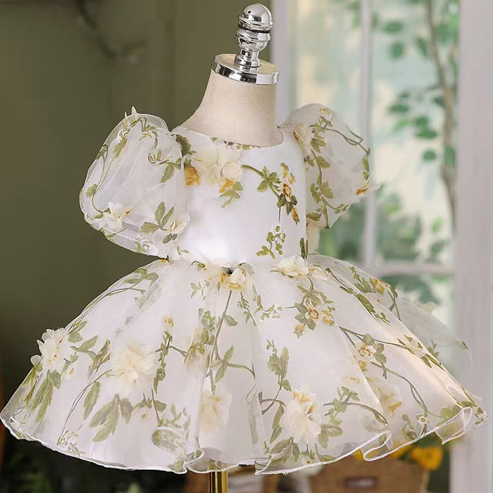 White Floral Bowed Girl Dress for Kids Birthday Party J426