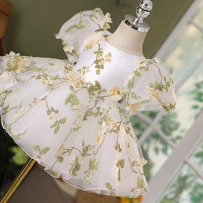White Floral Bowed Girl Dress for Kids Birthday Party J426