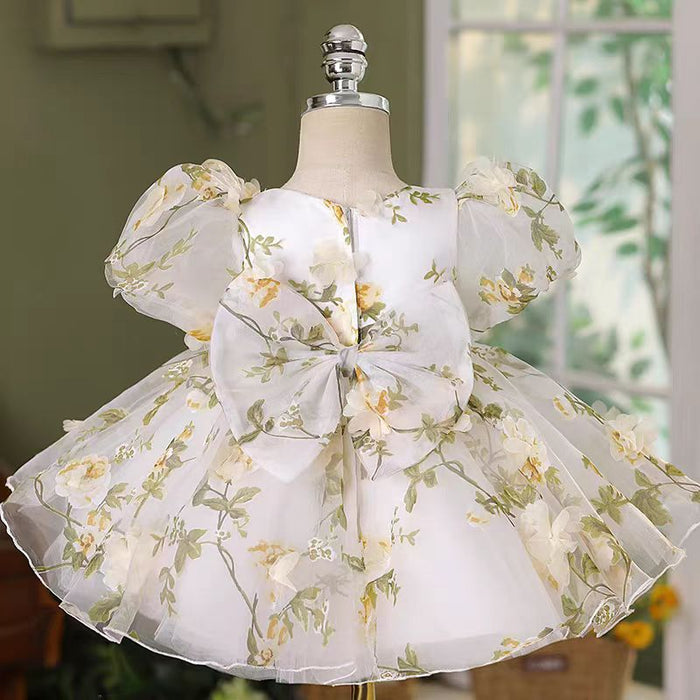 White Floral Bowed Girl Dress for Kids Birthday Party J426
