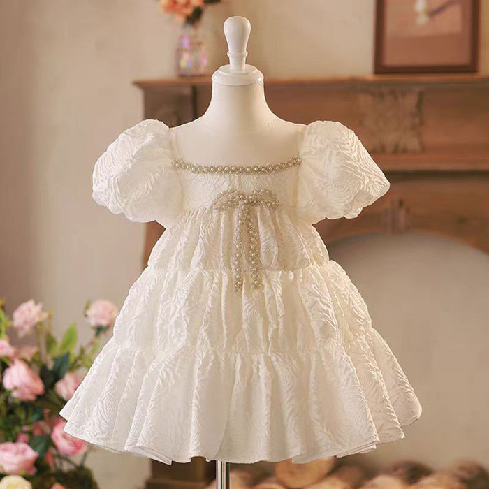 White Flower Princess Girl Dress Pearls for Kids Wedding Party Gown J770