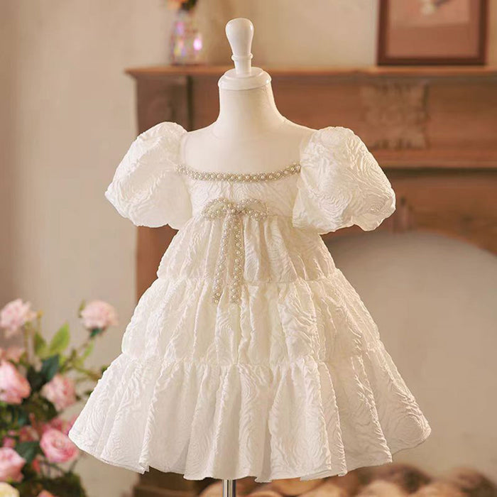 White Flower Princess Girl Dress Pearls for Kids Wedding Party Gown J770