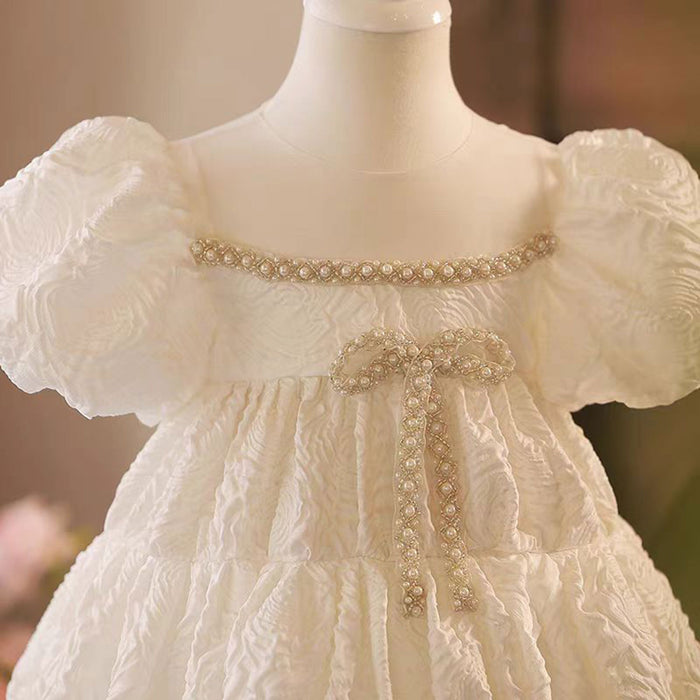 White Flower Princess Girl Dress Pearls for Kids Wedding Party Gown J770