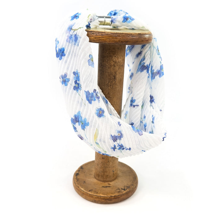 White Forget-Me-Not Magnetic Snood Scarf – Lightweight Floral Neck Scarf