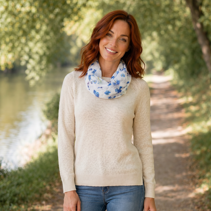 White Forget-Me-Not Magnetic Snood Scarf – Lightweight Floral Neck Scarf